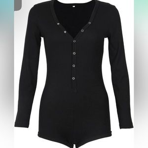 V Neck Shorts Long Sleeve Knitted One Piece Bodysuit pajamas